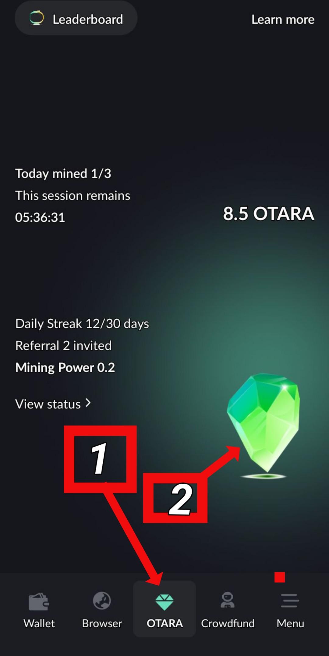 Image showing how to mine Otara Token 