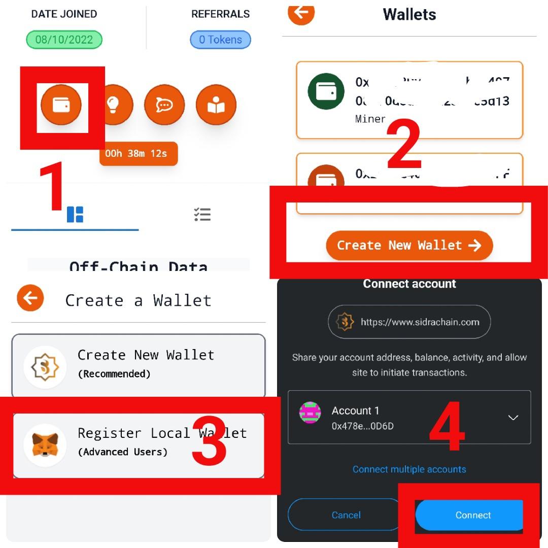 Screenshot on how to connect sidra chain wallet to Metamask 